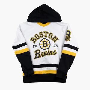 Boston Bruins Vintage Hockey Hoodie White Black Gold NHL Pullover Small